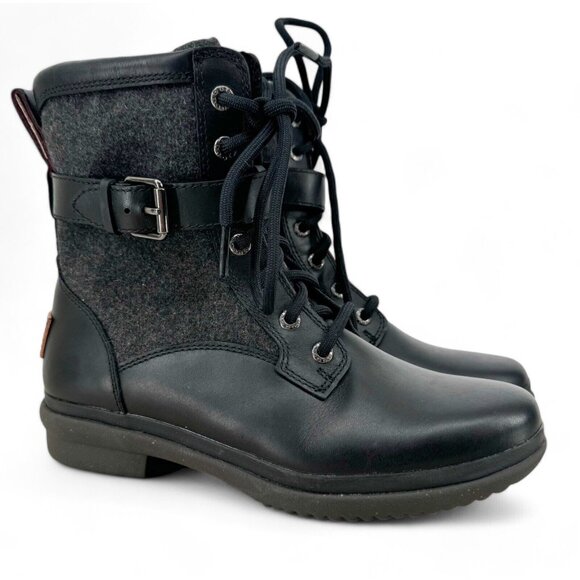 Ugg Women's Kesey Waterproof Leather Side Zip Lace Up Snow Boots Black Size 5.5 - Picture 1 of 12